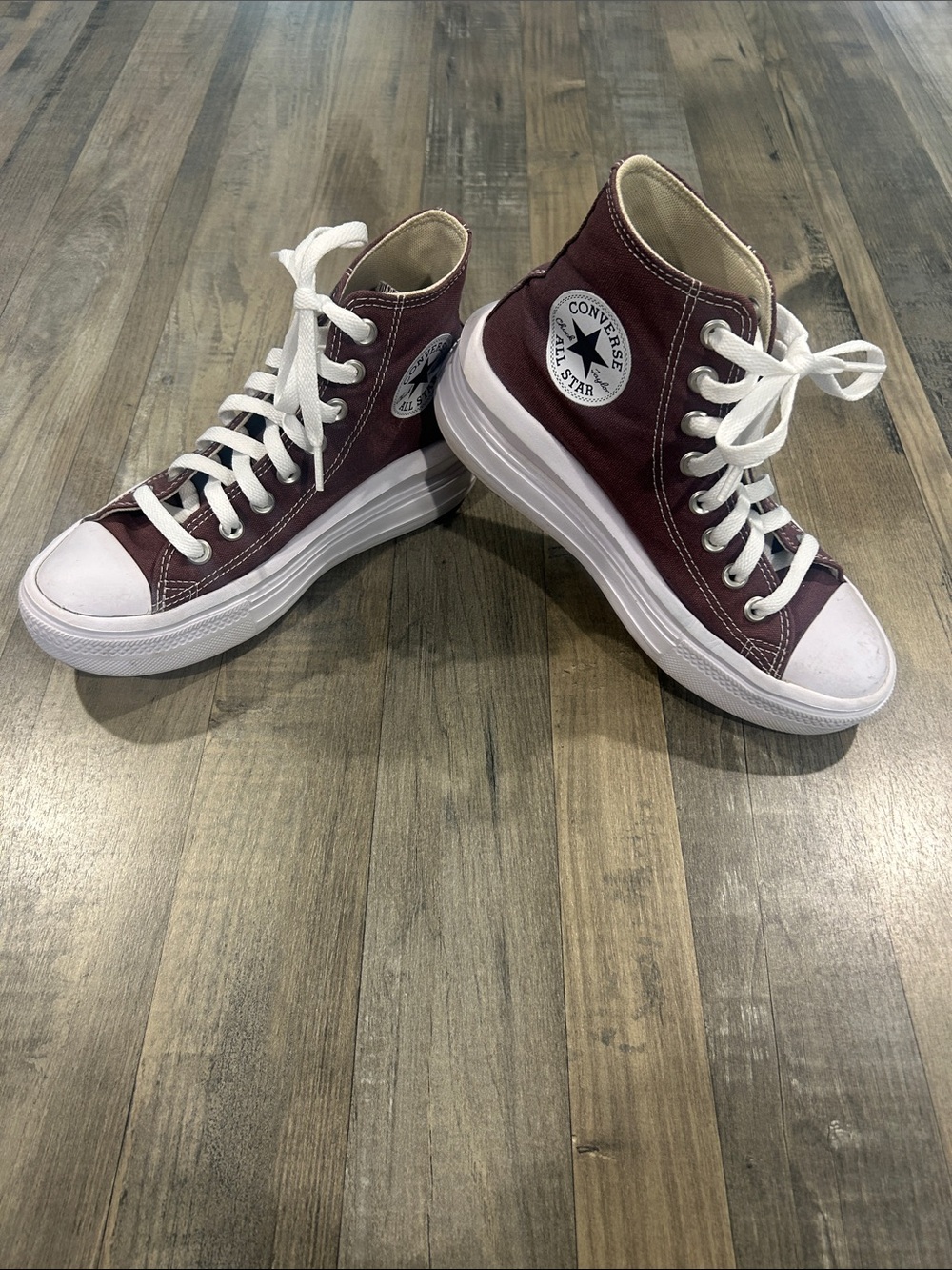 Converse Burgundy and White High-Top Platform Sneakers